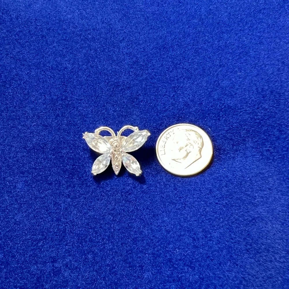 Vintage Butterfly Brooch Clear Glass Gemstone Pin SilverTone Moth Pin Estate